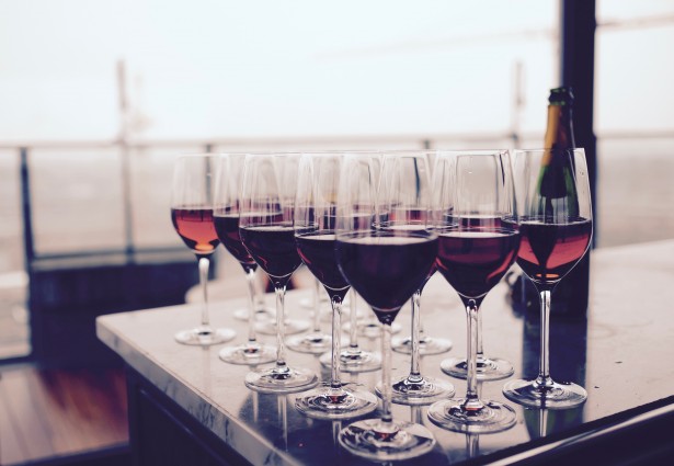 glasses of wine on a bar