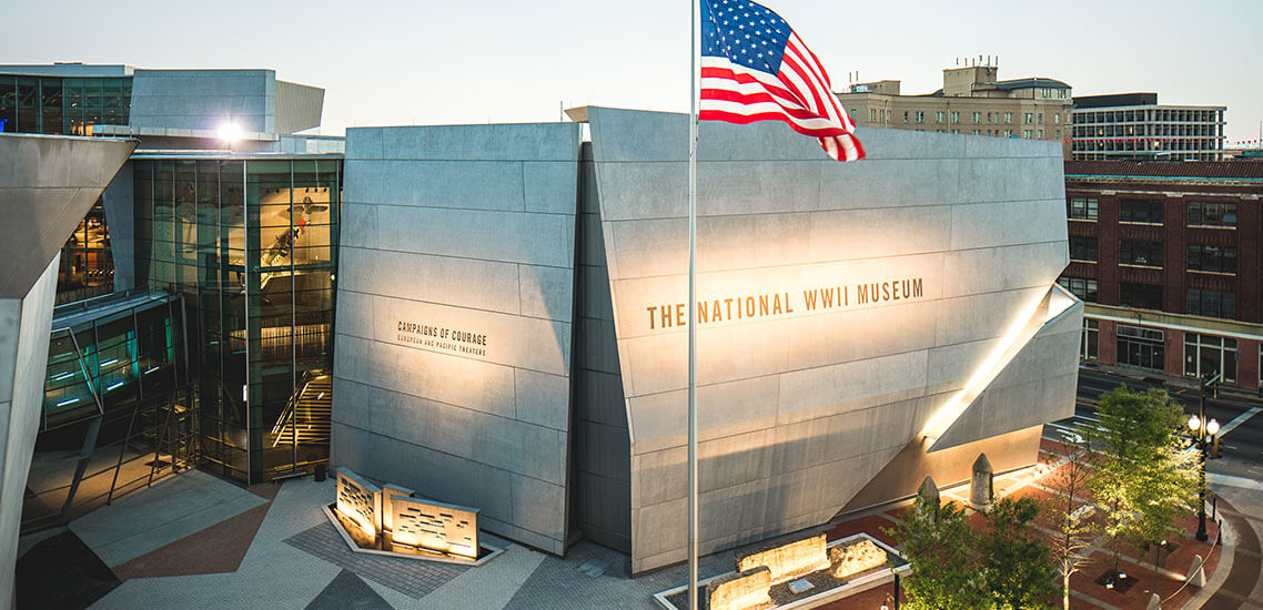 ww2 museum with American flag in the front
