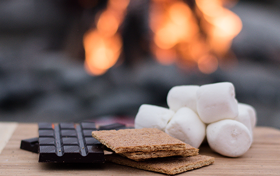 smores set up by the fire