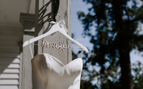 wedding dress on a custom hanger 