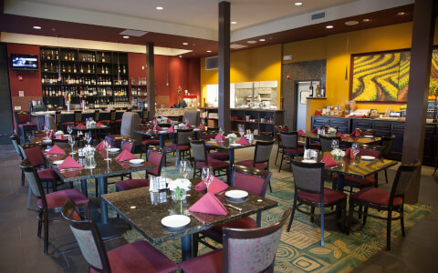 restaurant dining lobby with bar