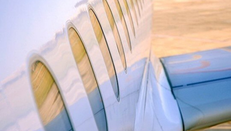 Zoomed in shot of the exterior of an airplane