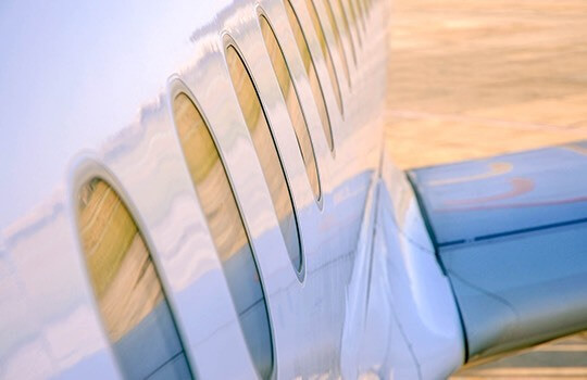 Zoomed in shot of the exterior of an airplane