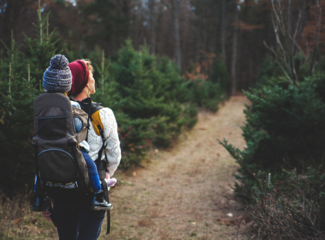Woman Hiking the Woods with Baby