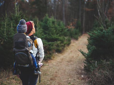 Woman Hiking the Woods with Baby
