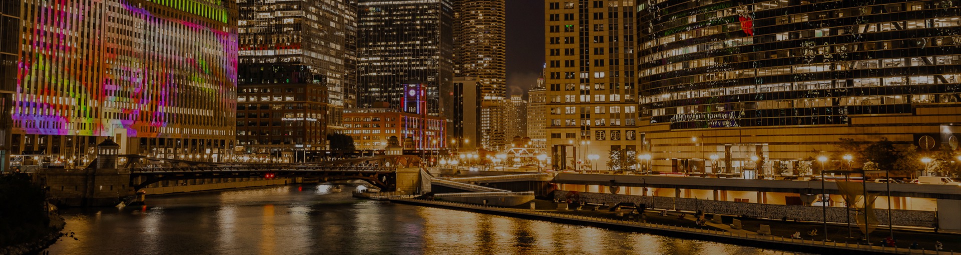 Medical district lit up at night