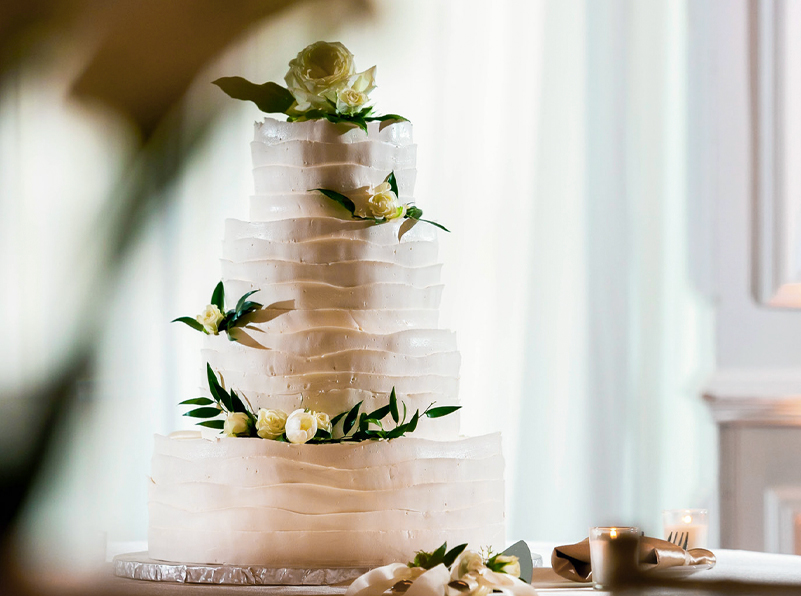 Closeup view of wedding three tier cake