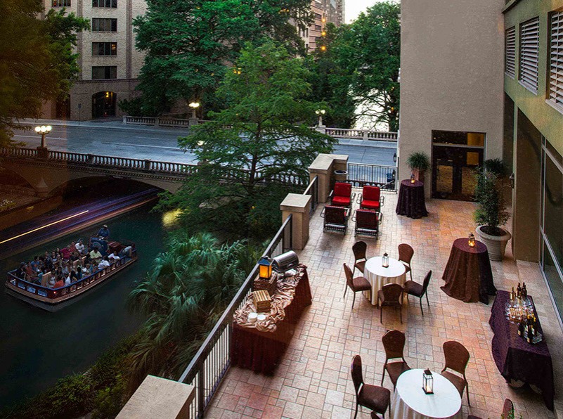 View of a empty restaurant setup from a balcony