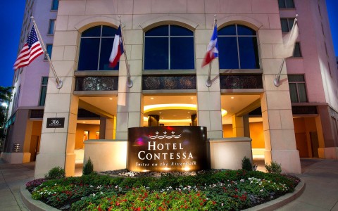entrance to hotel at night
