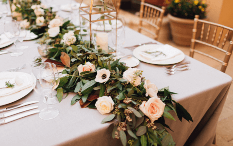 Floral garland on wedding table