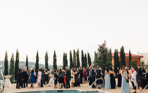 venue with an italian setting, filled with wedding guests