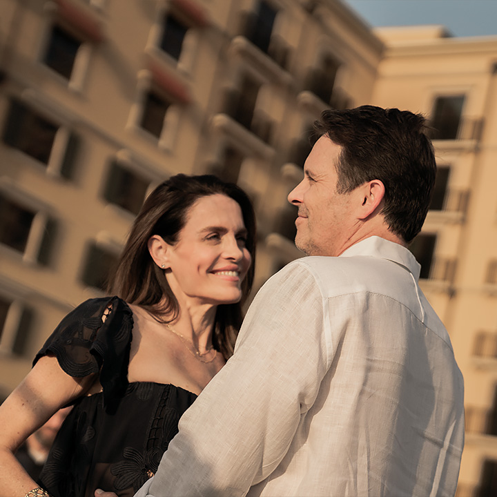 couple dancing outside of the hotel
