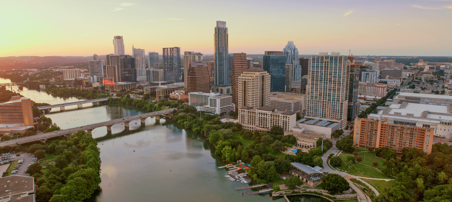 View of downtown Austin during sunset 