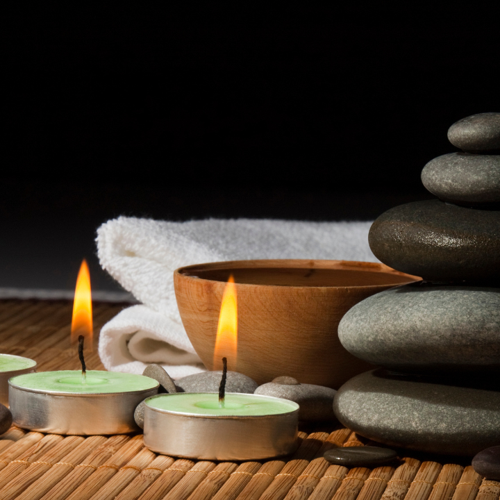 spa candles and stones