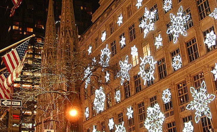 building with snowflakes