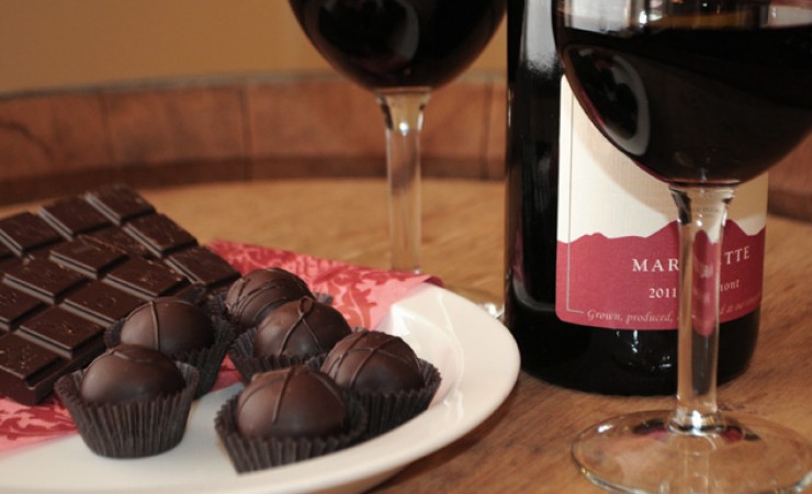 assortment of chocolates with wine