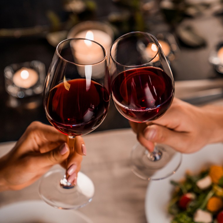 Two people toasting with wine