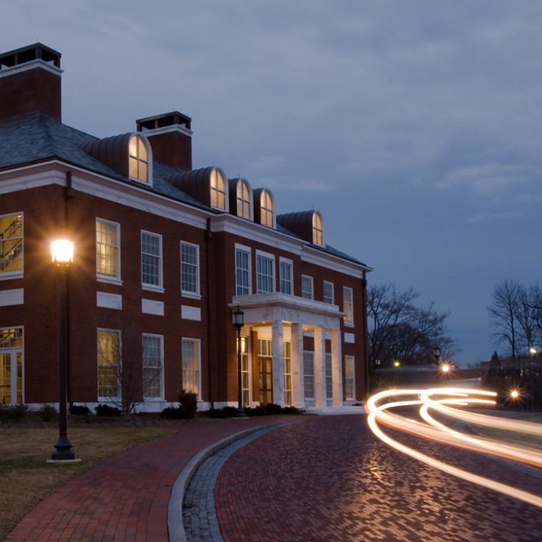 Path leading to brick building