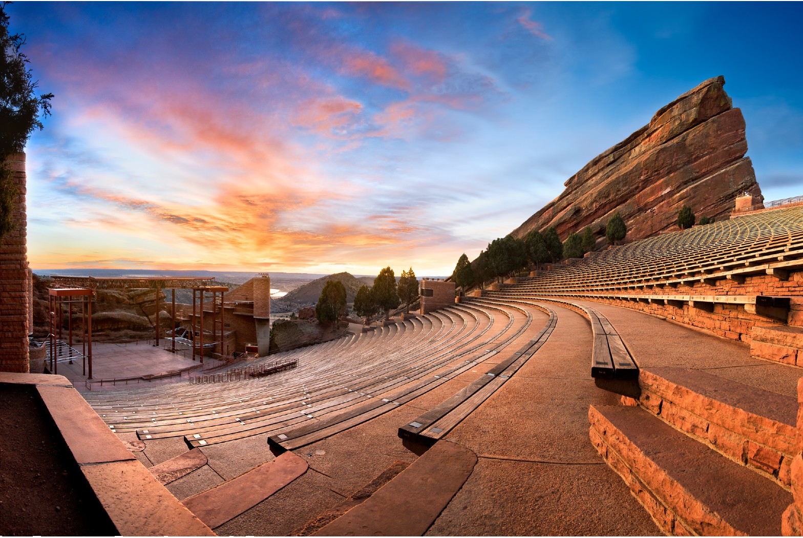 Red Rocks Amphitheater in Colorado at sunset