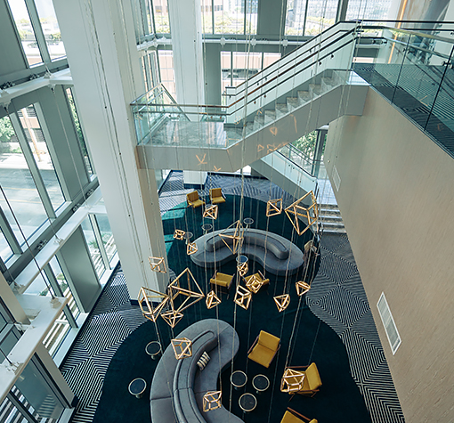 Top view of some different chairs and the staircase