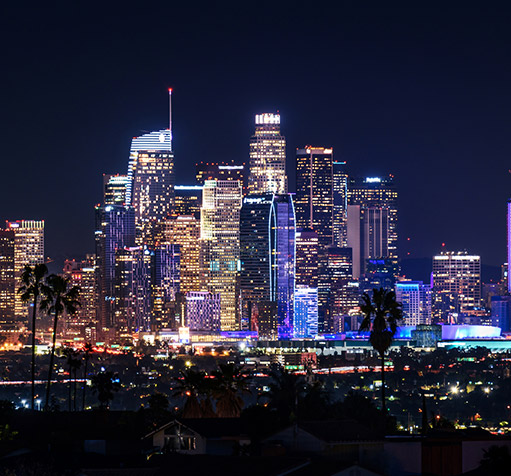 View of the LA skyscrapers at night