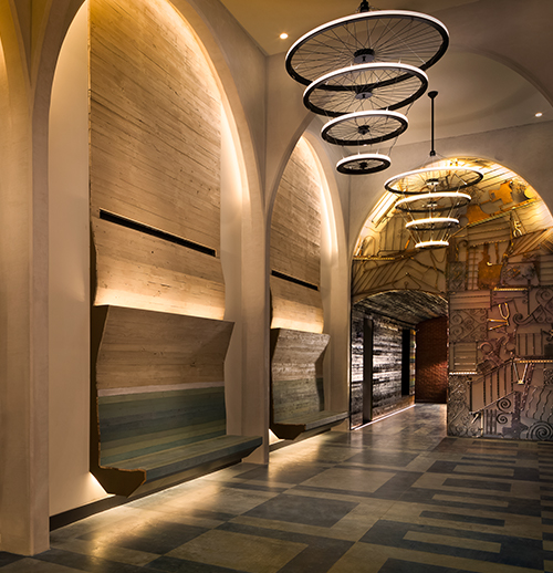 the lobby and entrance of hotel indigo