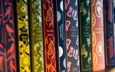 close up view of collection of colorful books 