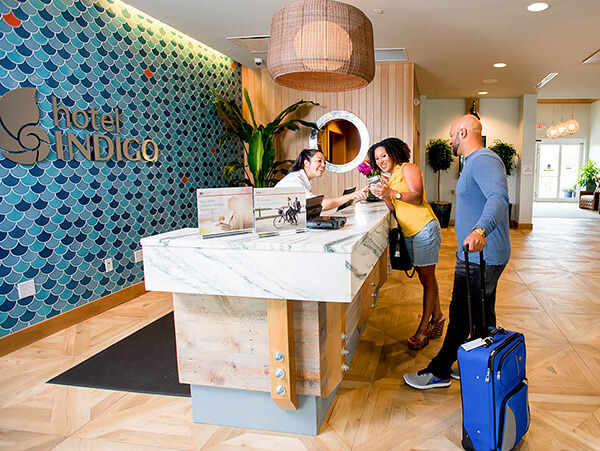 marble welcome desk at hotel indigo