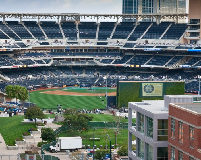 view of petco park field and stadium from hotel room 