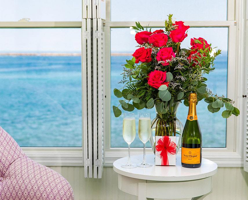 vase of flowers with champagne