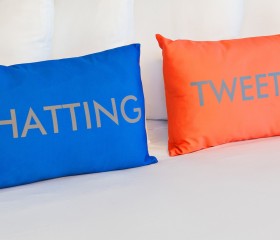 blue and red novelty pillows 