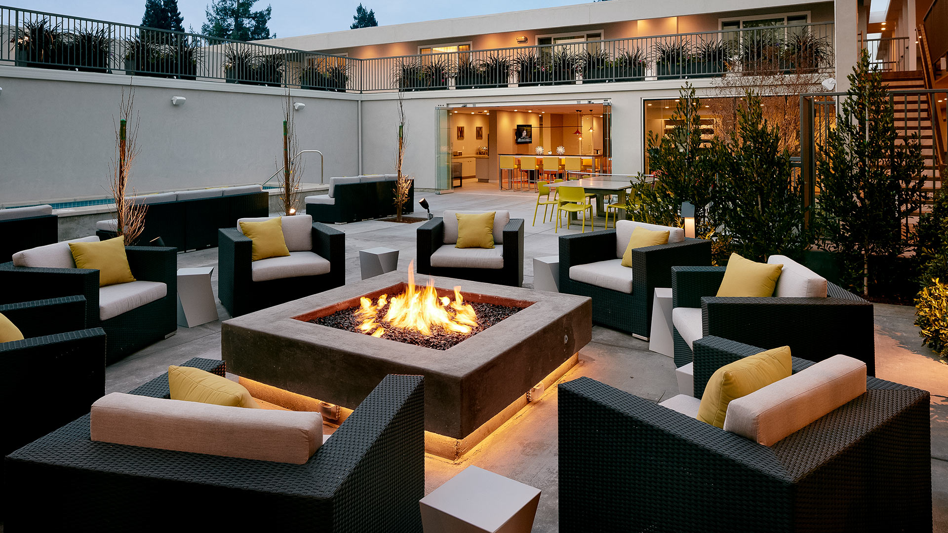 fire pit with outdoor seating