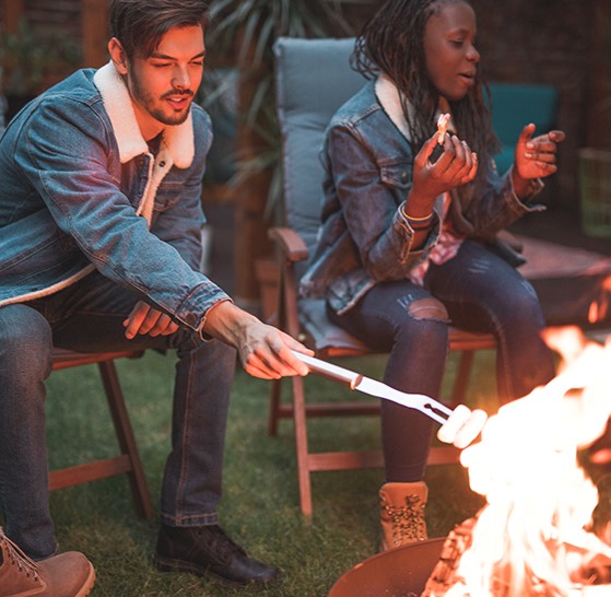 couple around the fire