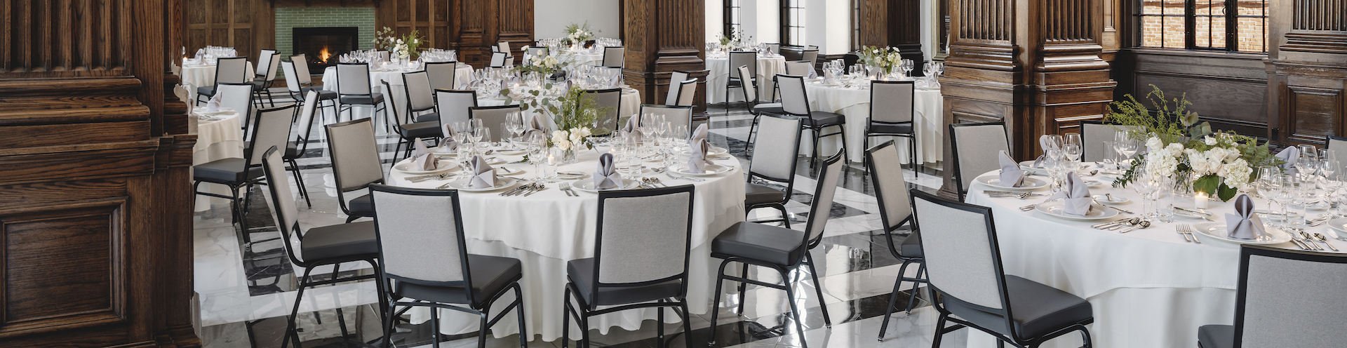 ballroom with multiple tables set