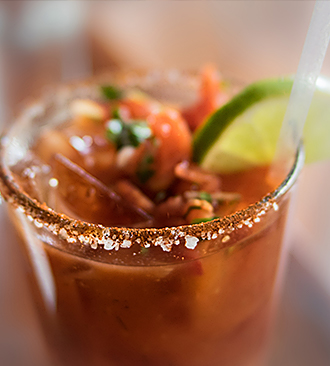 Bloody Mary with a salted rim glass