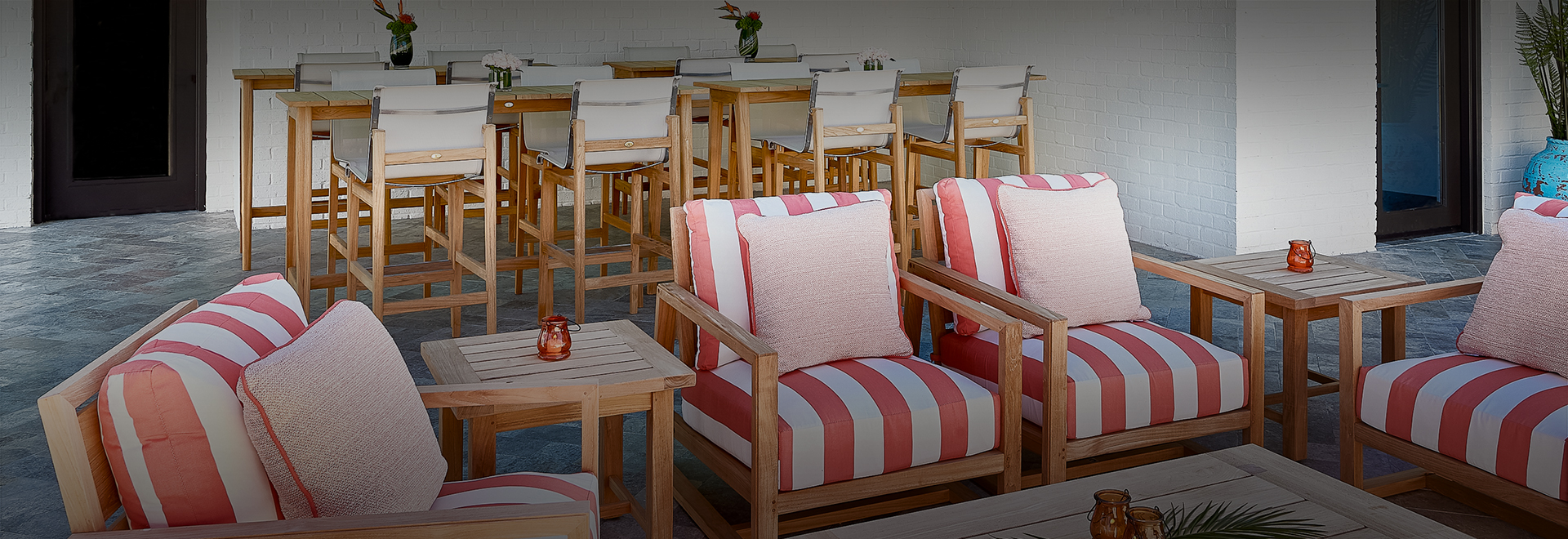 red and white stripped chairs