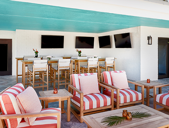 red and white stripped chairs