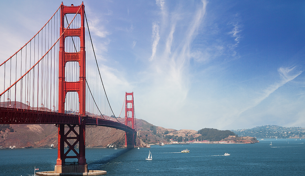 Golden Gate Bridge view with skyline