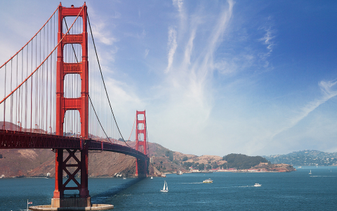 Golden Gate Bridge view with skyline