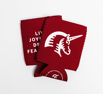 red beer  koozies with hotel logo