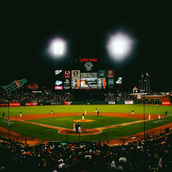 San Francisco Giants view of ATT Park at night from home plate