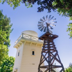 wooden water tower at the rengstorff house
