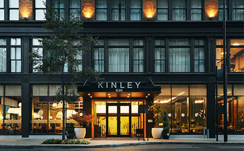 entrance to kinley hotel at night time
