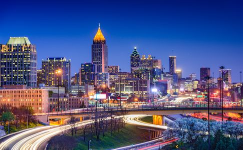 Atlanta, Georgia, downtown skyline at night time