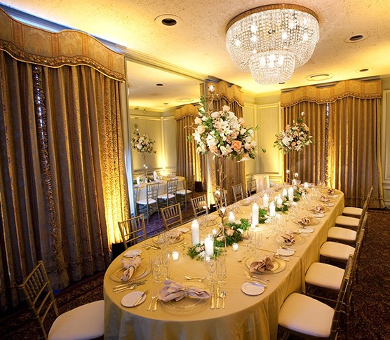 a banquet room set for dinner