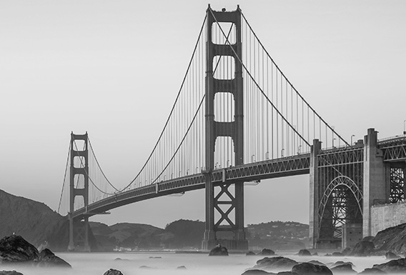 black and white image of the golden gate bridge