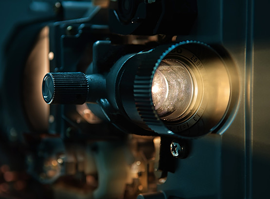 Close up projector lens that is turned on