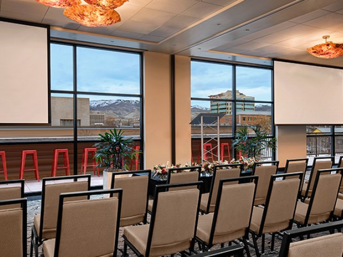 meeting space with chairs set up for meeting