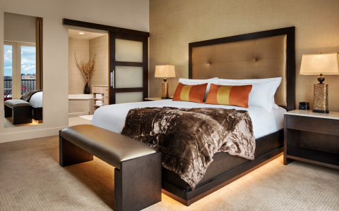 suite with neutral furnishings