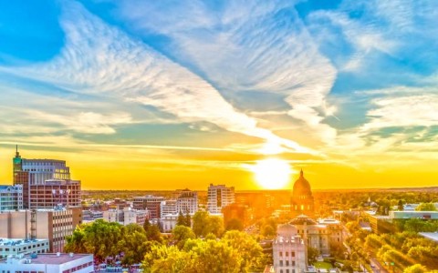 sunset in city